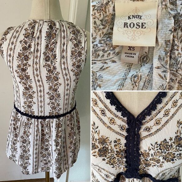 Knox Rose yellow and blue boho printed sleeveless blouse - Picture 2 of 2